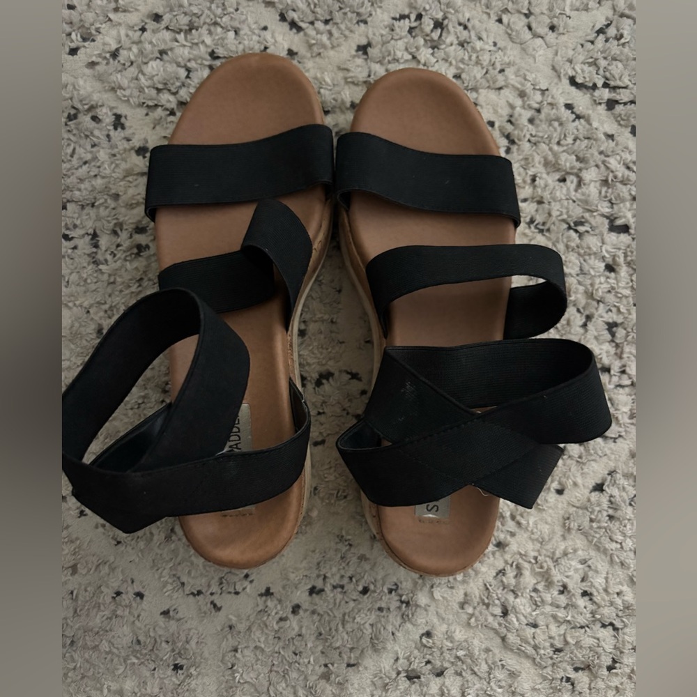 Steve Madden Women's Black Strap Cork Platform Sandals